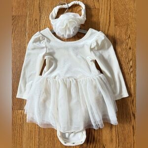 BABY GAP - 6-12M, Velvet White Tule Dress / One Piece + matching headband